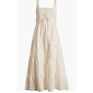 NWT Paige Ophella Linen and Cotton Cream Maxi Dress with Lace-Up Detail Size 10